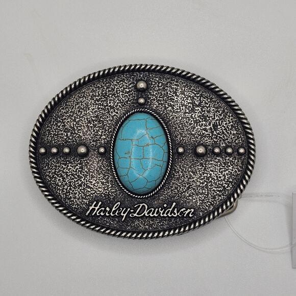 Women's Belt Buckle Harley-Davidson, Turquoise Antique Nickel Finish #MAU009 - Picture 1 of 5
